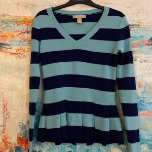 Banana Republic Sweater Blue & Violet Stripes Wool & Cashmere Blend Pleated Hem
